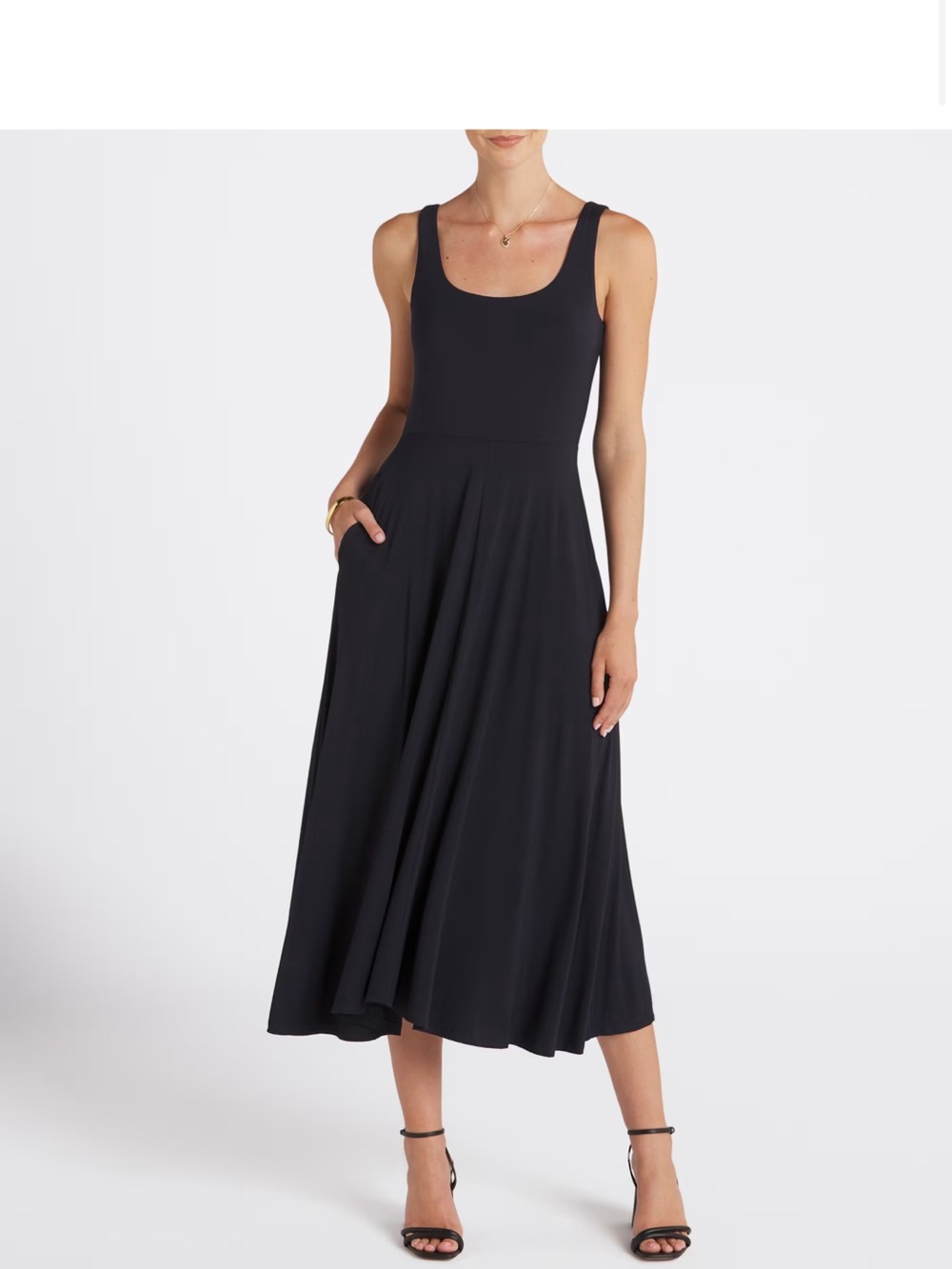 Classic Black Scoop Neck Midi Dress